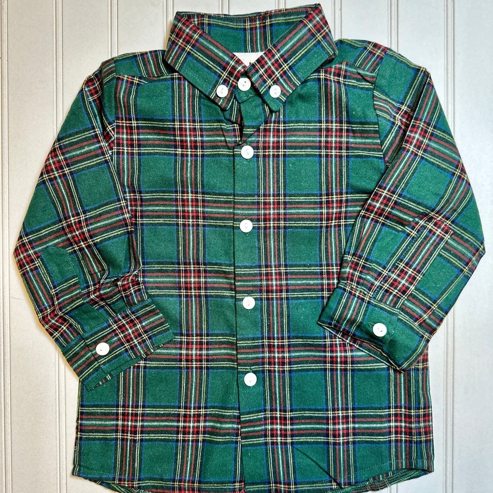 NWT Boy’s Green Plaid Flannel Button Down Shirt